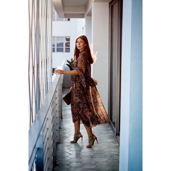 Zara Boho Floral Paisley Midi Dress with Bell Sleeves - Picture 10 of 12
